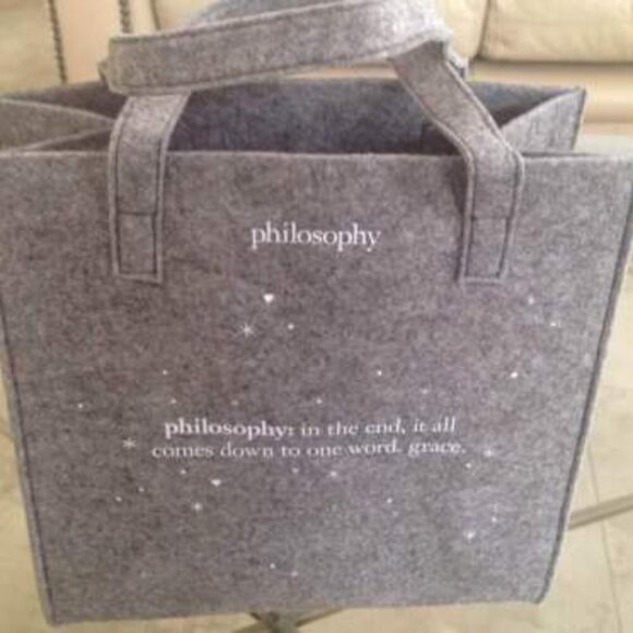 Philosophy Gray Felt Bag Tote / Lunch Bag / diaper bag / toiletry - Brand New - Picture 1 of 7